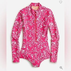 J.Crew long-sleeve rash guard one-piece swimsuit Blushing Meadow floral NWT 12